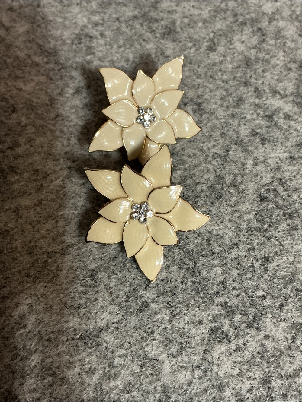 Eisenberg Ice Floral Petal clip Earrings with Rhinestone Center